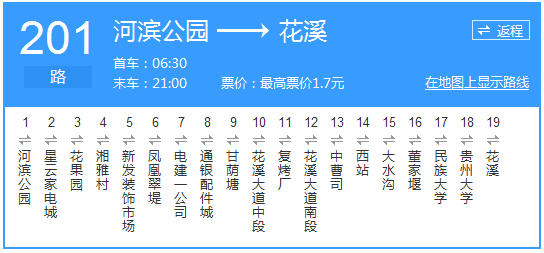貴陽公交201路路線示意圖