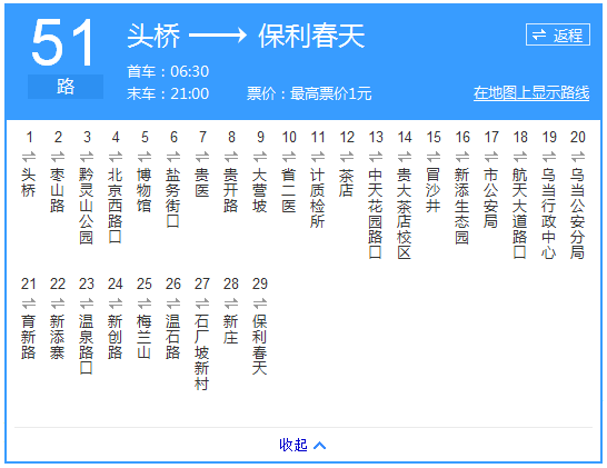 貴陽公交51路路線示意圖