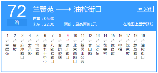 貴陽公交72路路線示意圖