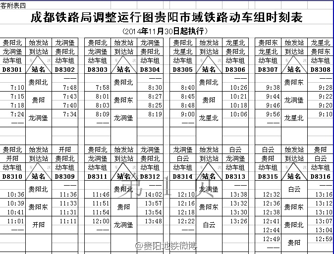 貴陽市域鐵路列車時(shí)刻表